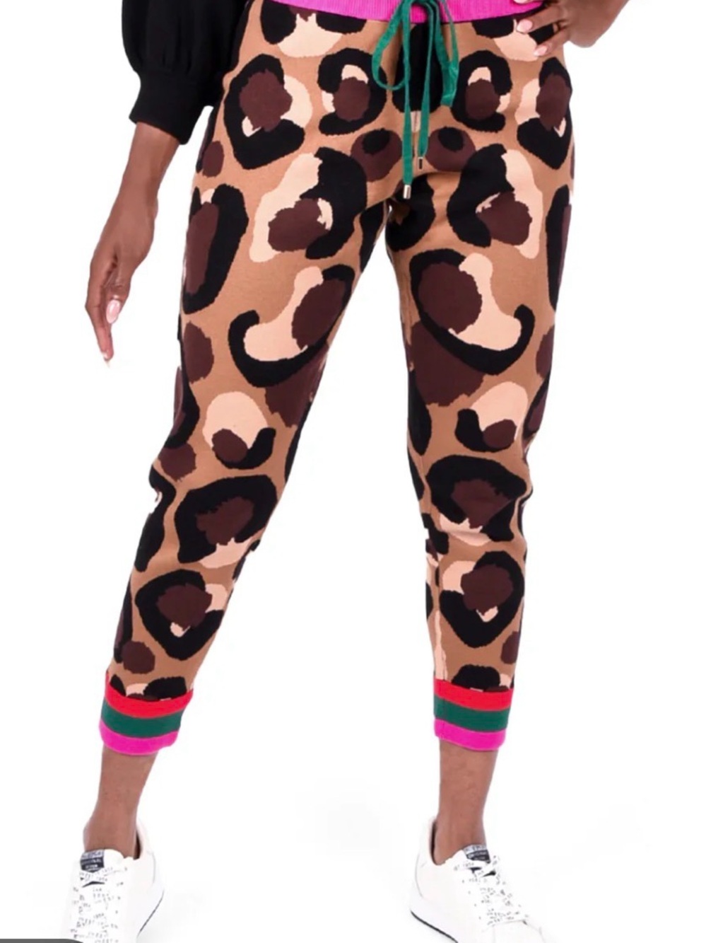 Emily McCarthy Cocoa Spot Cheetah Downtown Joggers with Pink & Green Trim